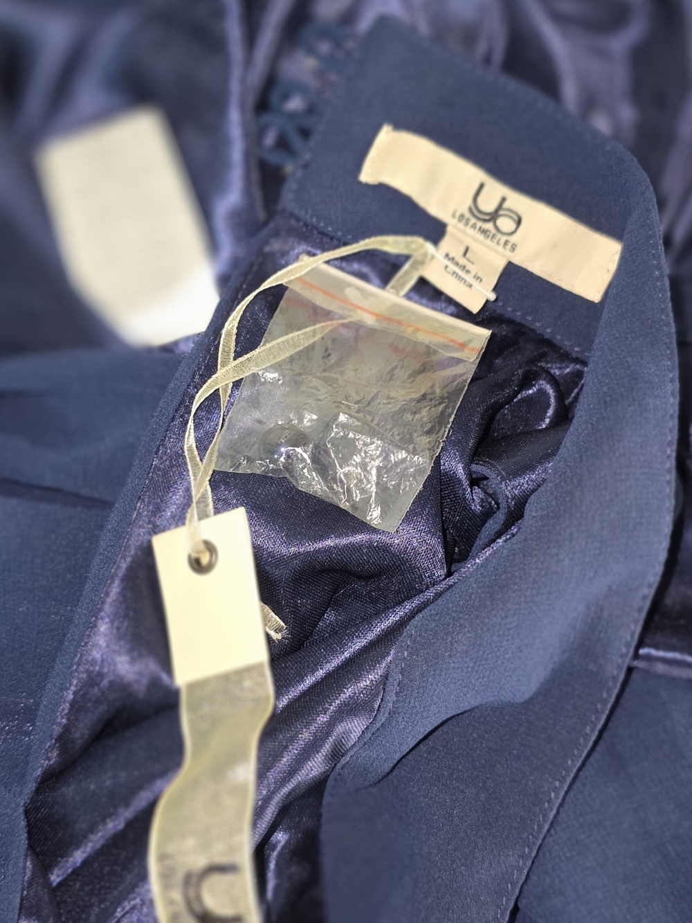 Ya Los Angeles Windy City Navy Halter Midi Dress Sz L Side Zip Lined Chiffon - Picture 14 of 16